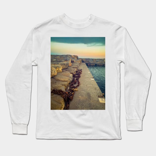 Seaport Summer Sunset Sea Rocks Chains Long Sleeve T-Shirt by eleonoraingrid